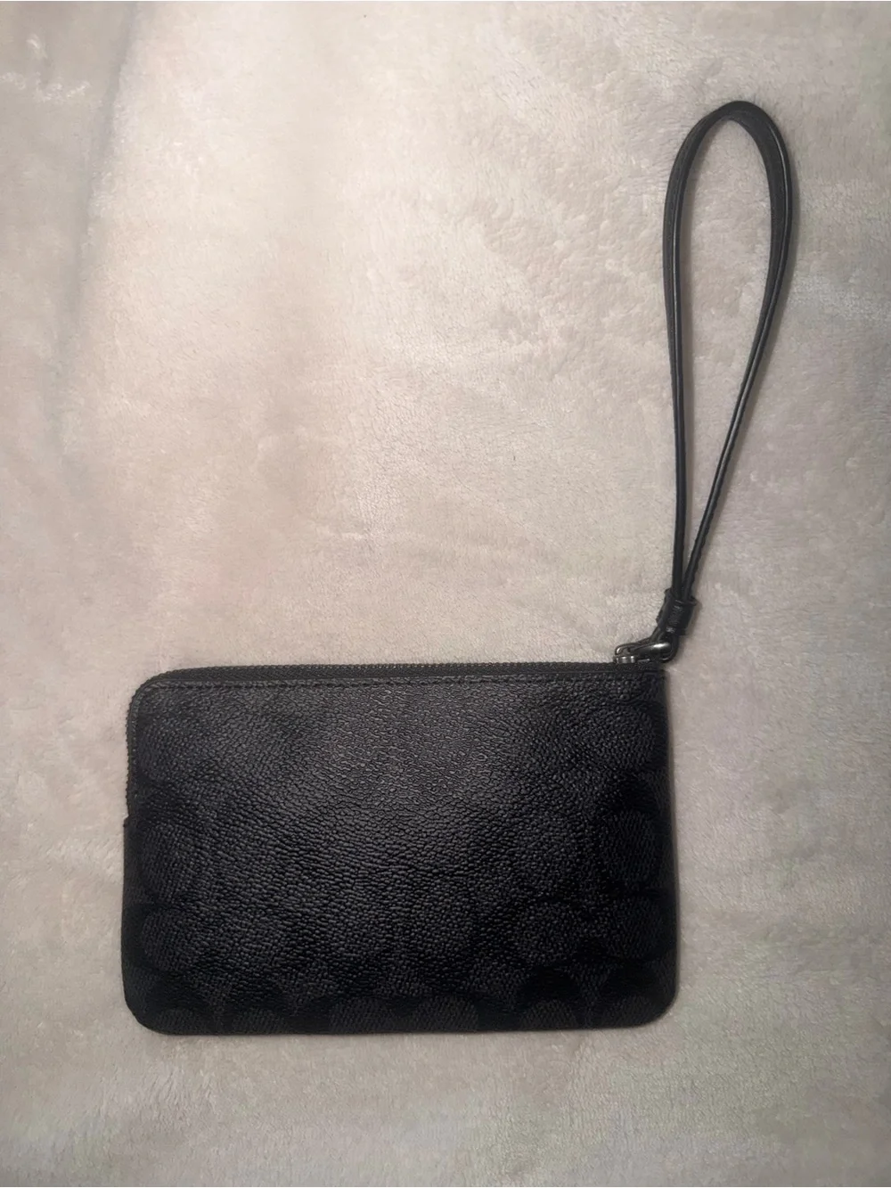 Coach Black Signature Leather Wristlet with Strap